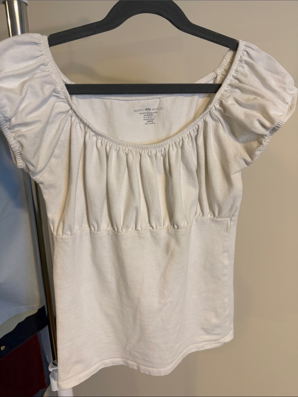Brandy Melville Cream Ruched Tee
